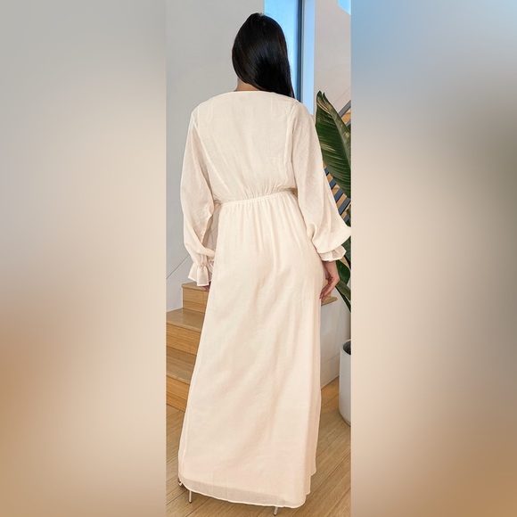 Heart's Whim Cream Surplice Long Sleeve Maxi Dress - Picture 5 of 8